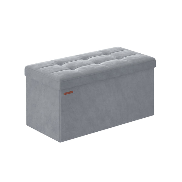 Banc de rangement en velours avec 2 boîtes gris tourterelle