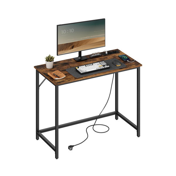 Bureau informatique avec multiprises LED marron rustique