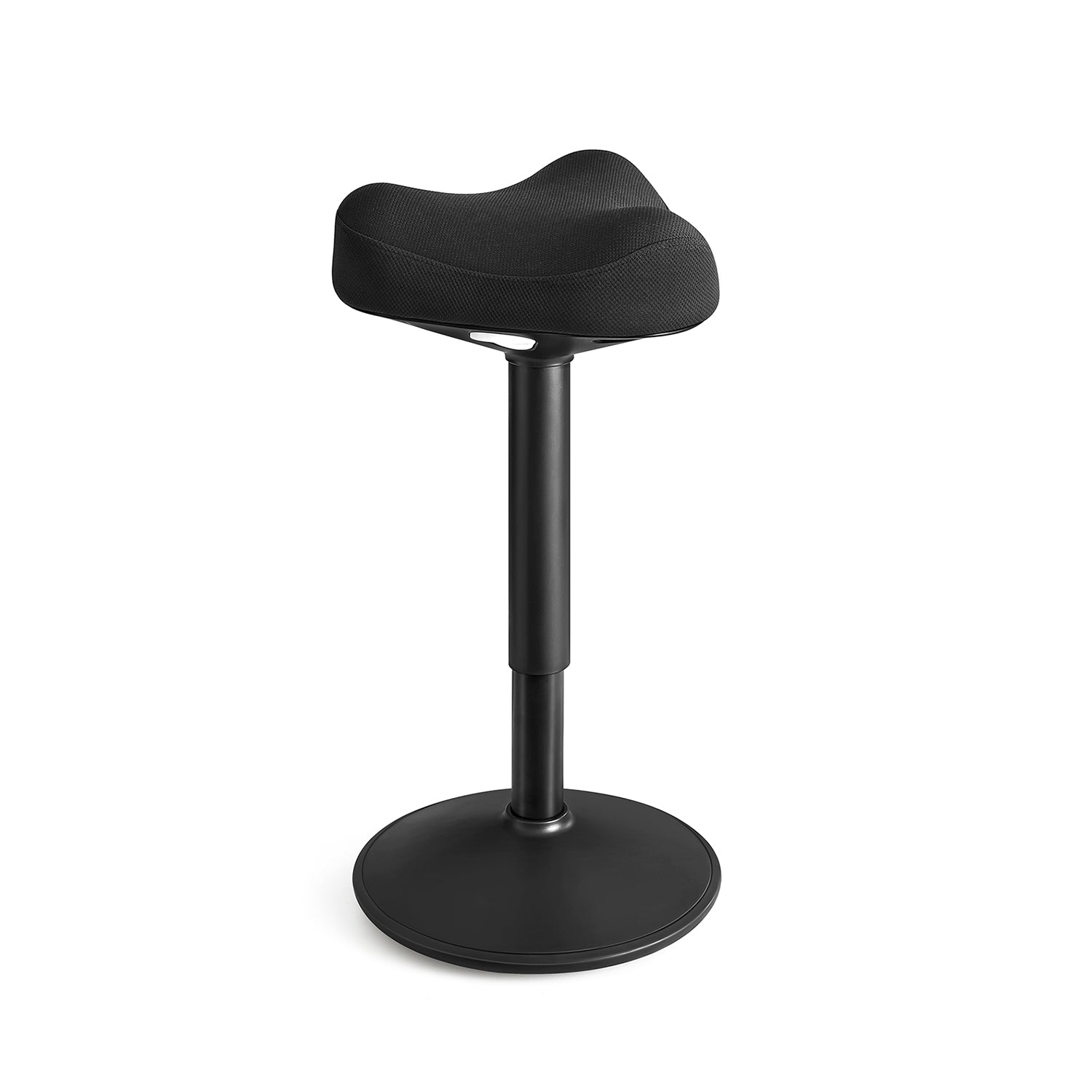 A black stool with a bicycle seat and a round base.